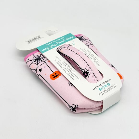 Swig Life Sweet & Spooky Pink Bats Spiders Medium Iced Coffee Drink Coolie NEW - Picture 7 of 7